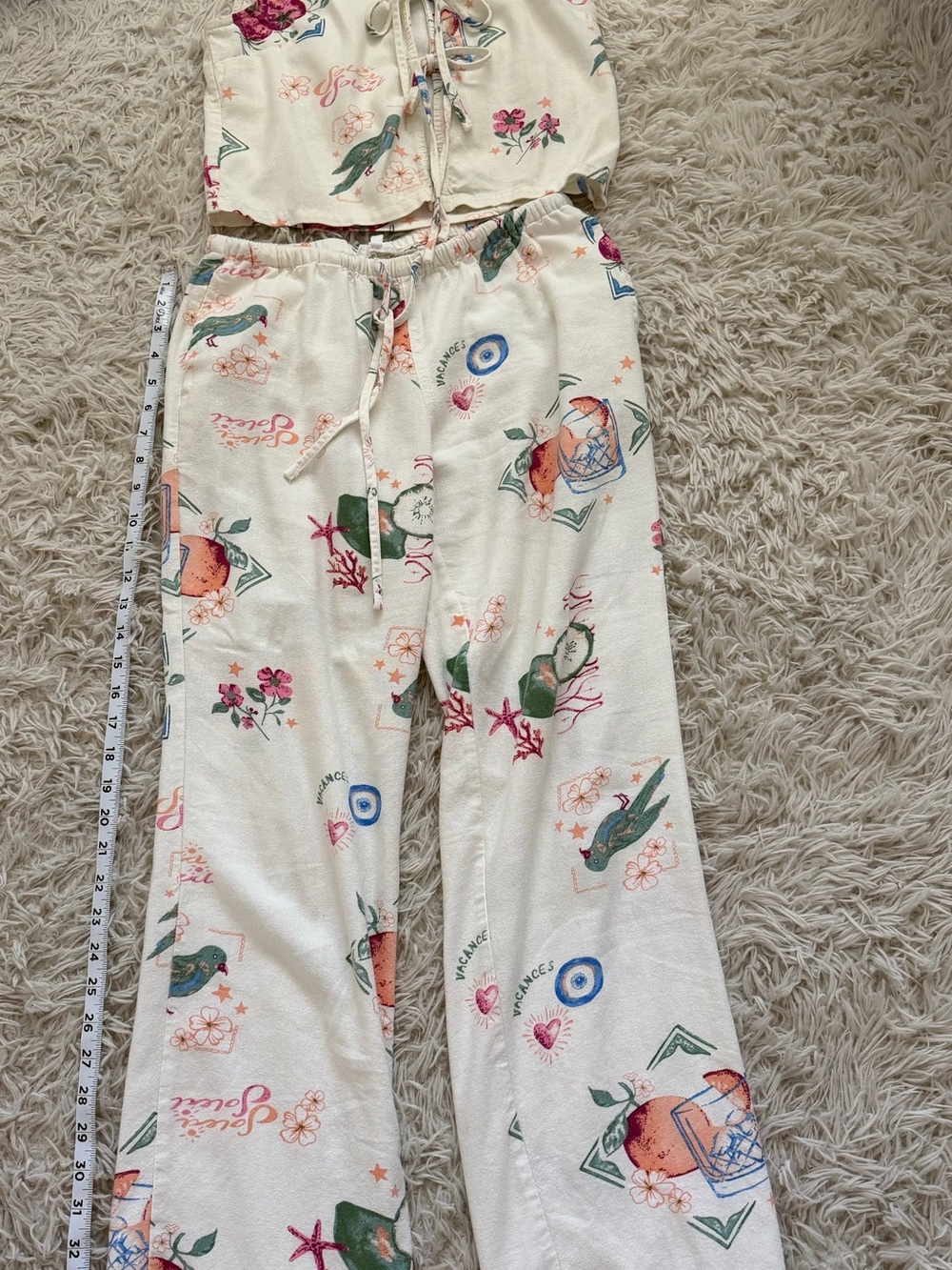 Cream Floral & Beach Print Lounge Set